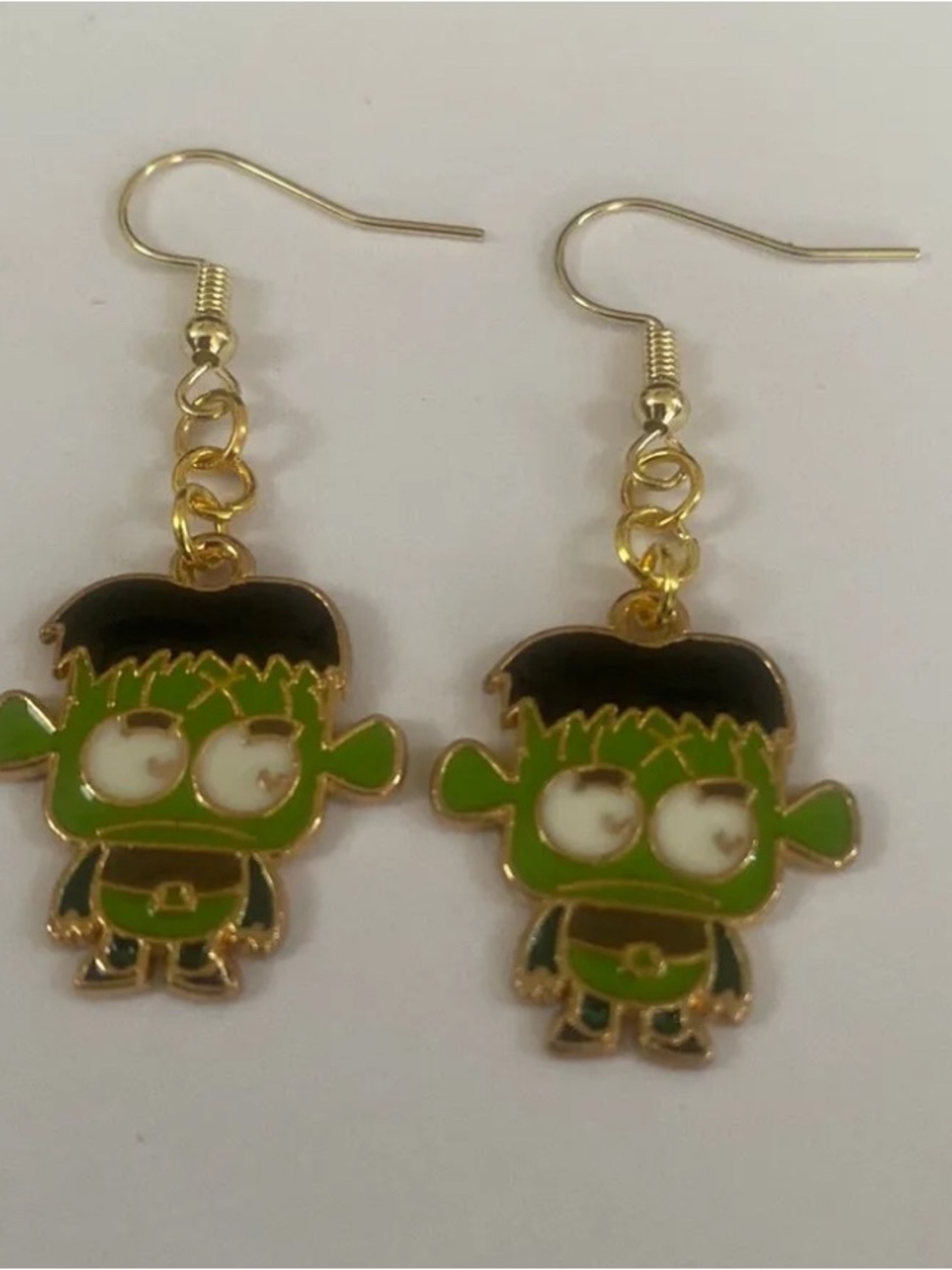 Green Cartoon Monster Enamel Dangle Earrings - Fun Women’s Jewelry